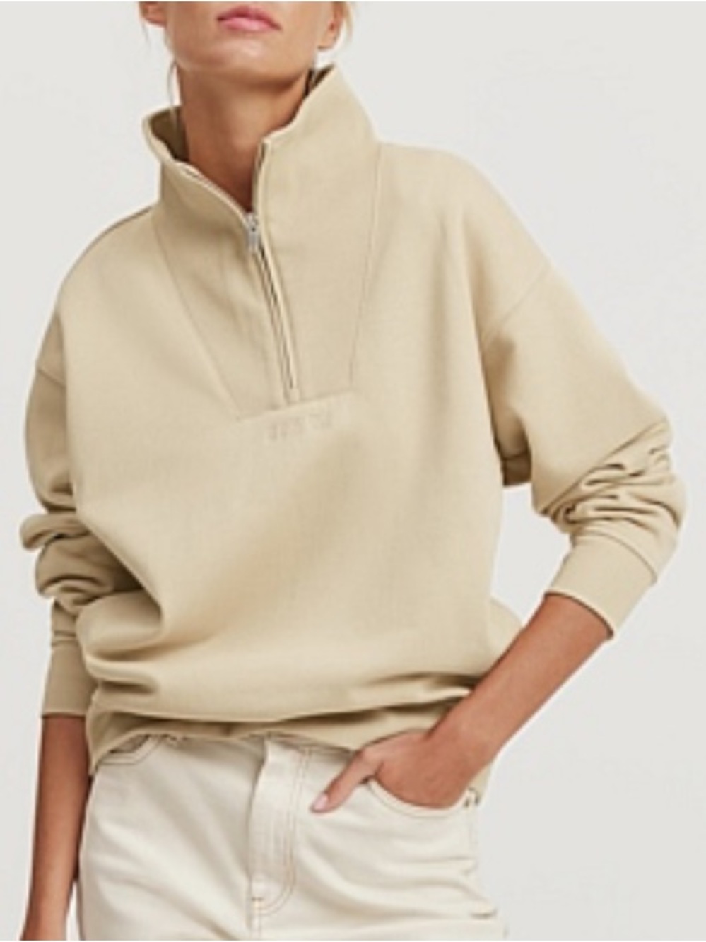 Country Road Cotton Zip Collar Rib Sweat Sz S Quarter Zip Funnel Neck Beige Tan